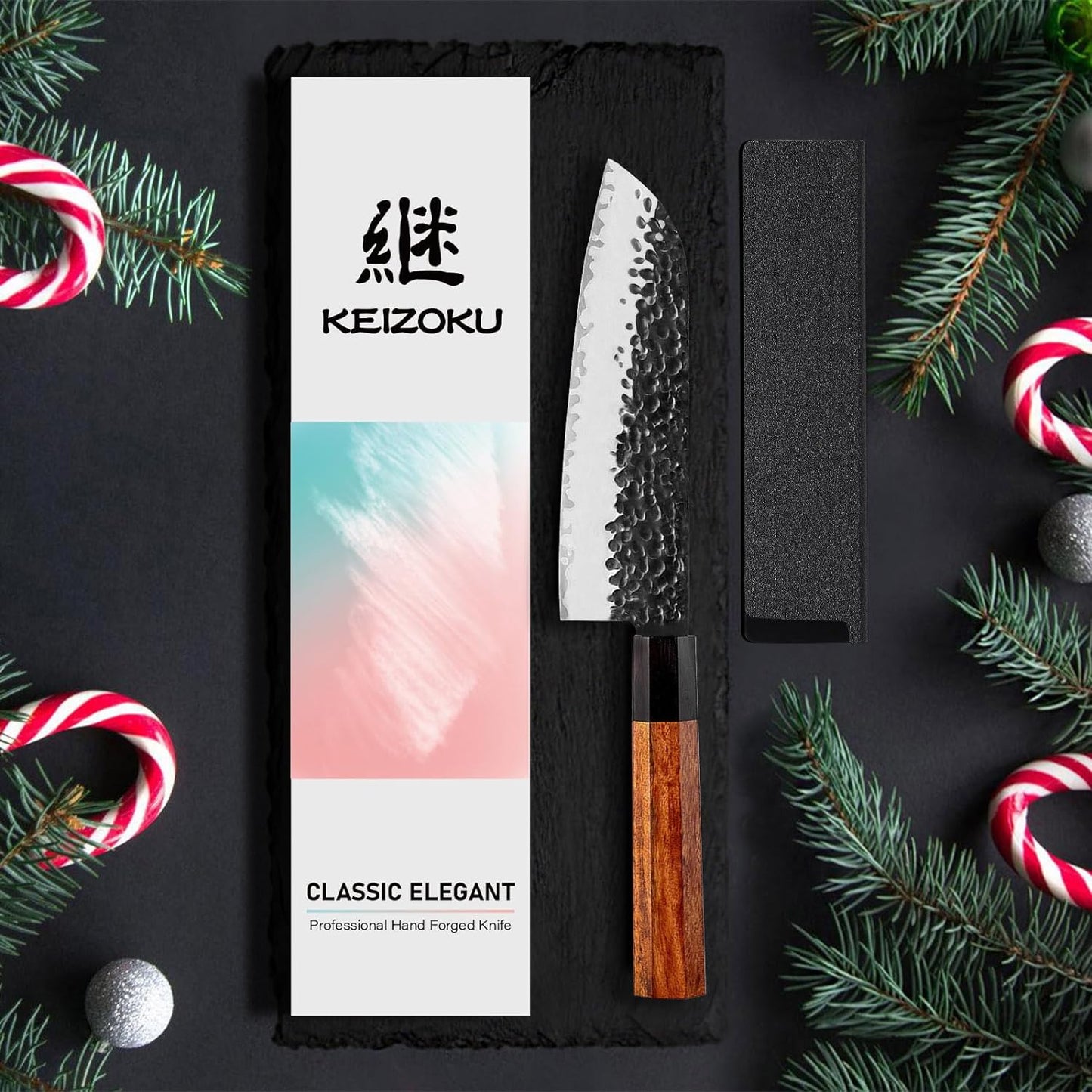 KD Japanese Santoku Chef Knife High Carbon Steel with Sheath & Gift Box