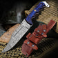 KD Hunting Knife Outdoors 12'' Damascus Steel Hunting Knife with Leather Sheath