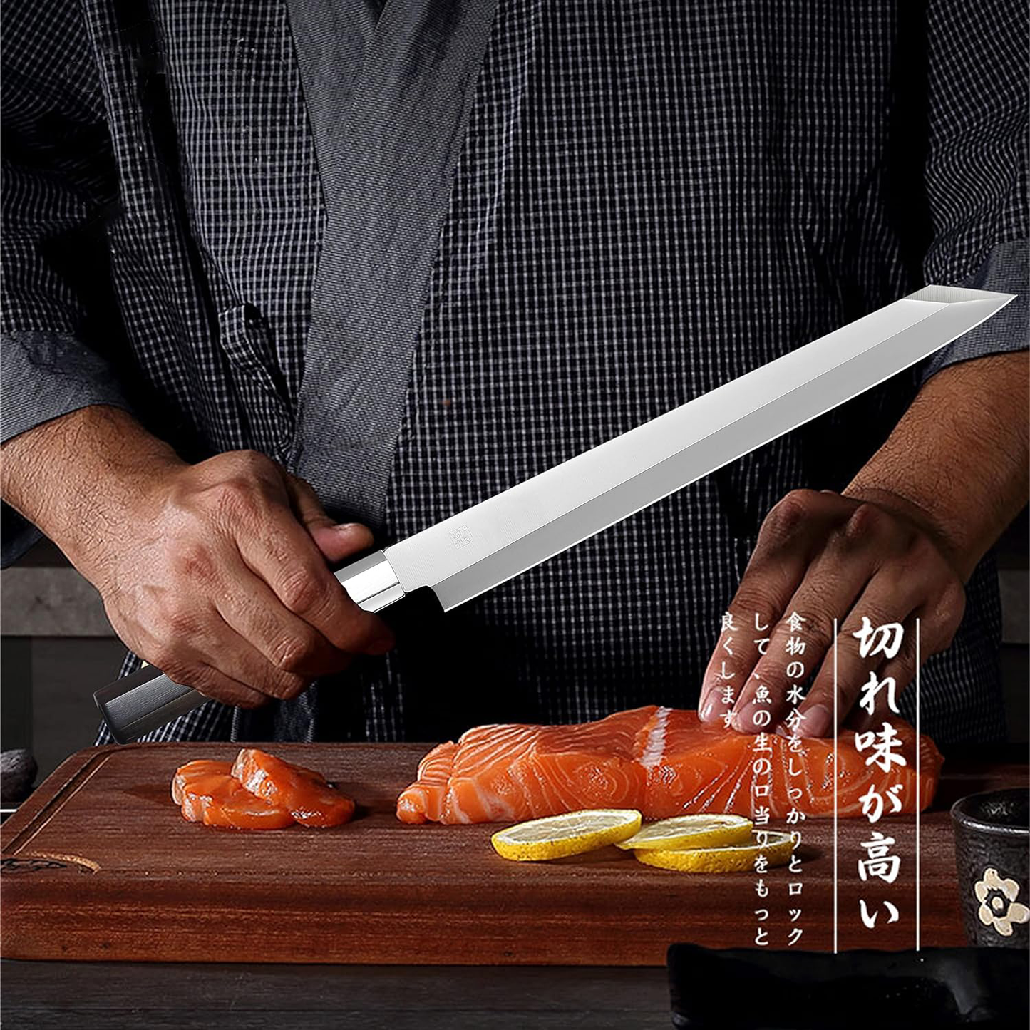 KD Japanese Kiritsuke Chef Sushi Knife Ebony Wood Handle