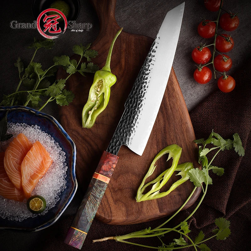 KD Kiritsuke Chef Knife Japanese Knife AUS-10 Hammered Blade