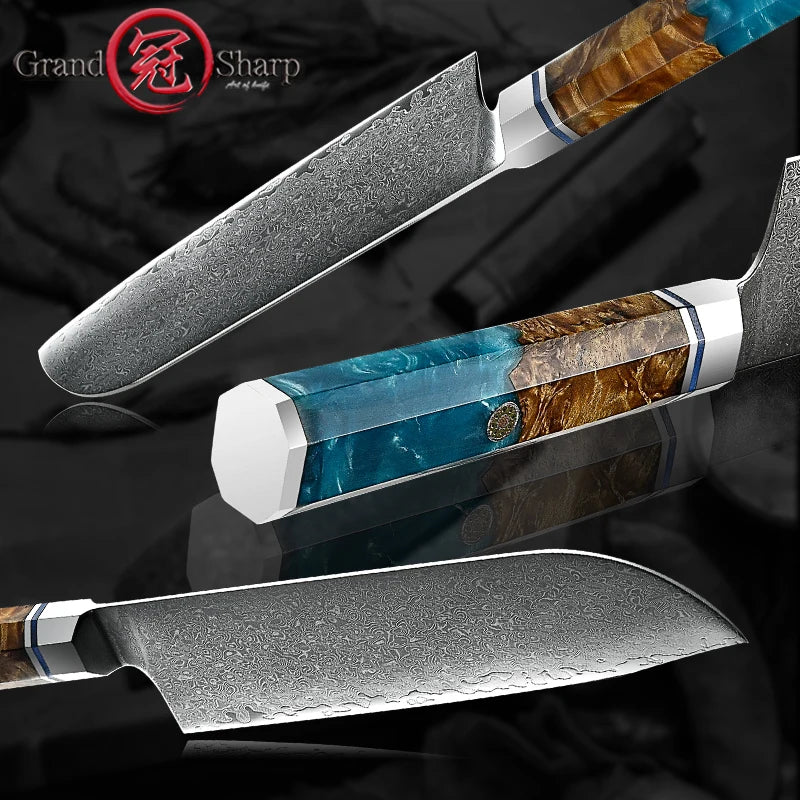 KD Santoku Kitchen Knife 67 Layer Damascus VG10 Steel with Gift Box