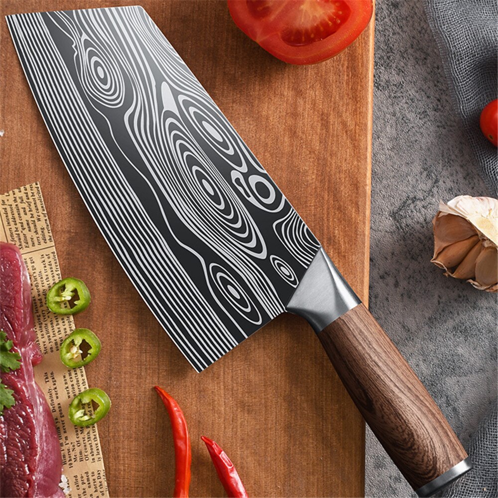 KD Chinese Kitchen Chef Knives Set Meat Chopping Cleaver Slicing Stainless Steel Butcher Knives