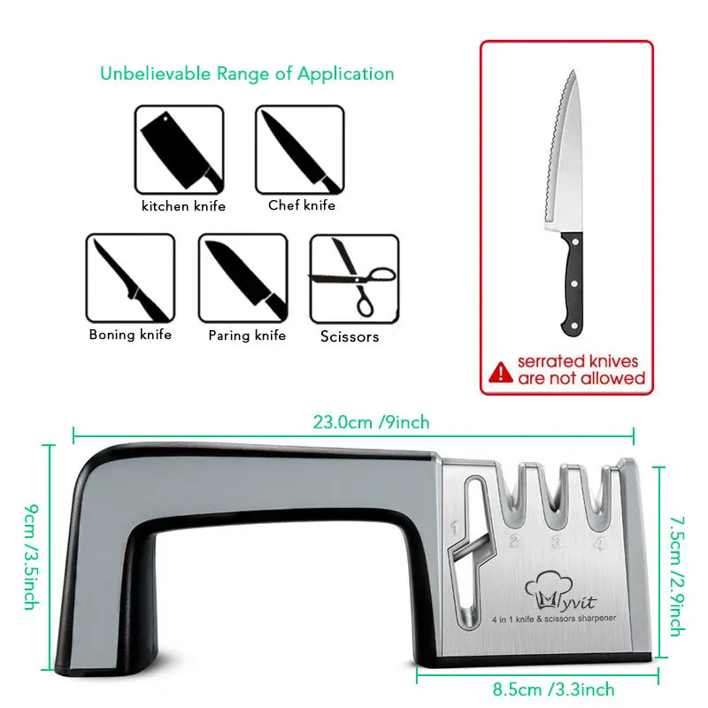 KD Knife Sharpener 4 in 1 Diamond Coated & Fine Rod Knife
