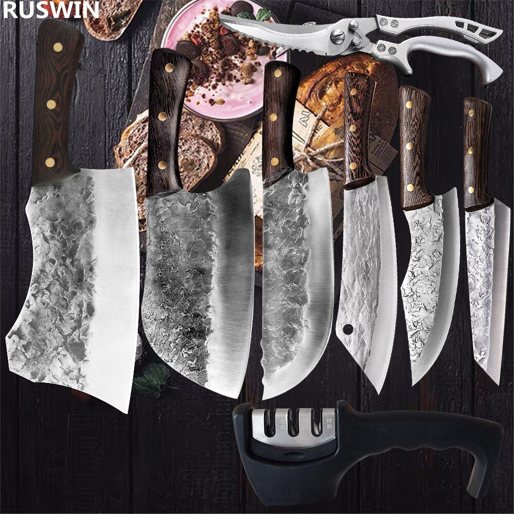 KD Butcher Kitchen Knife Forged Meat Boning Chopping Knife Serbian Chef Slicing Cutter Knife