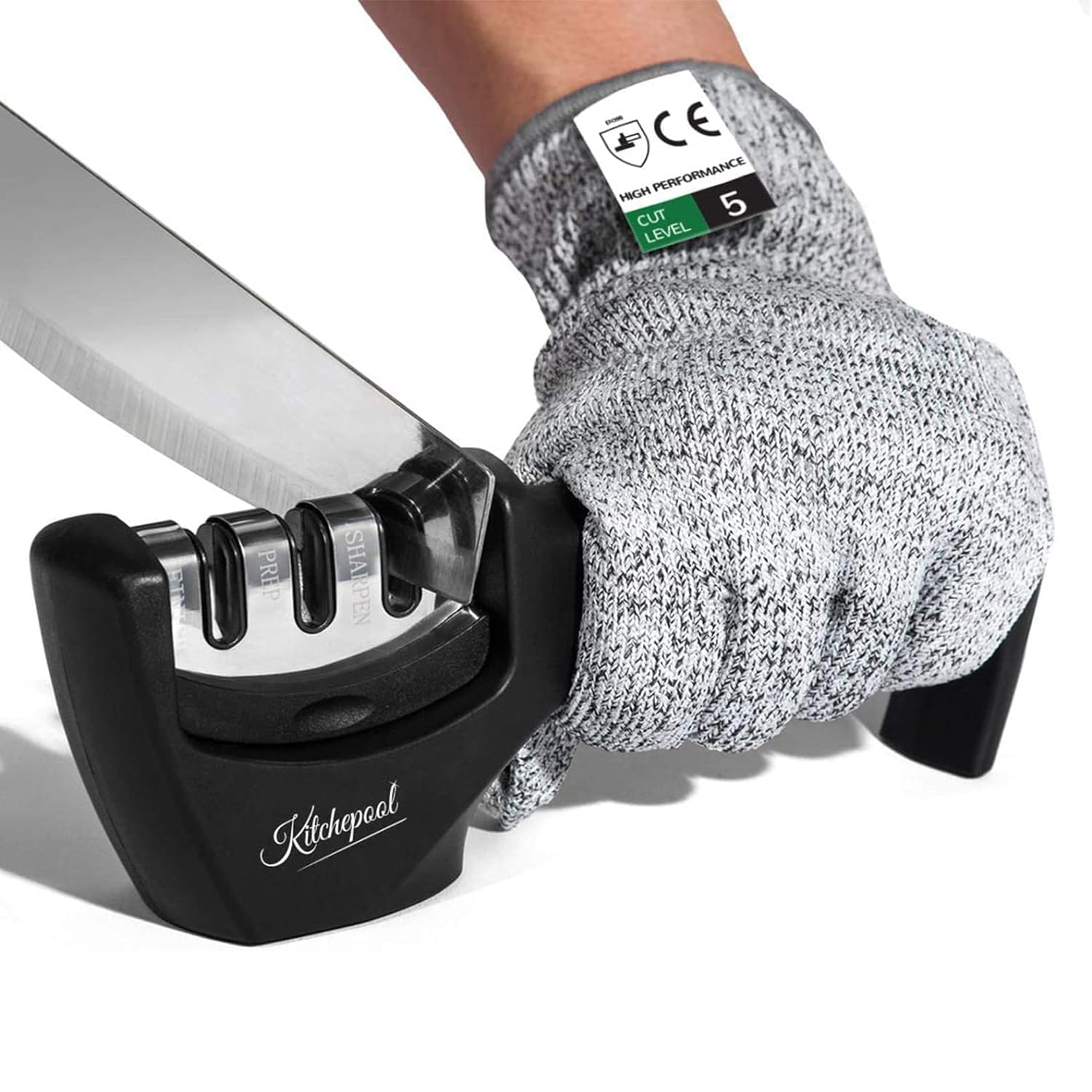 KD 4-in-1 Knife Sharpener Kit with Cut-Resistant Glove