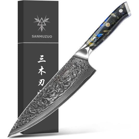 KD 8 VG10 Damascus Steel Chef Knife Starry Black Gift Box