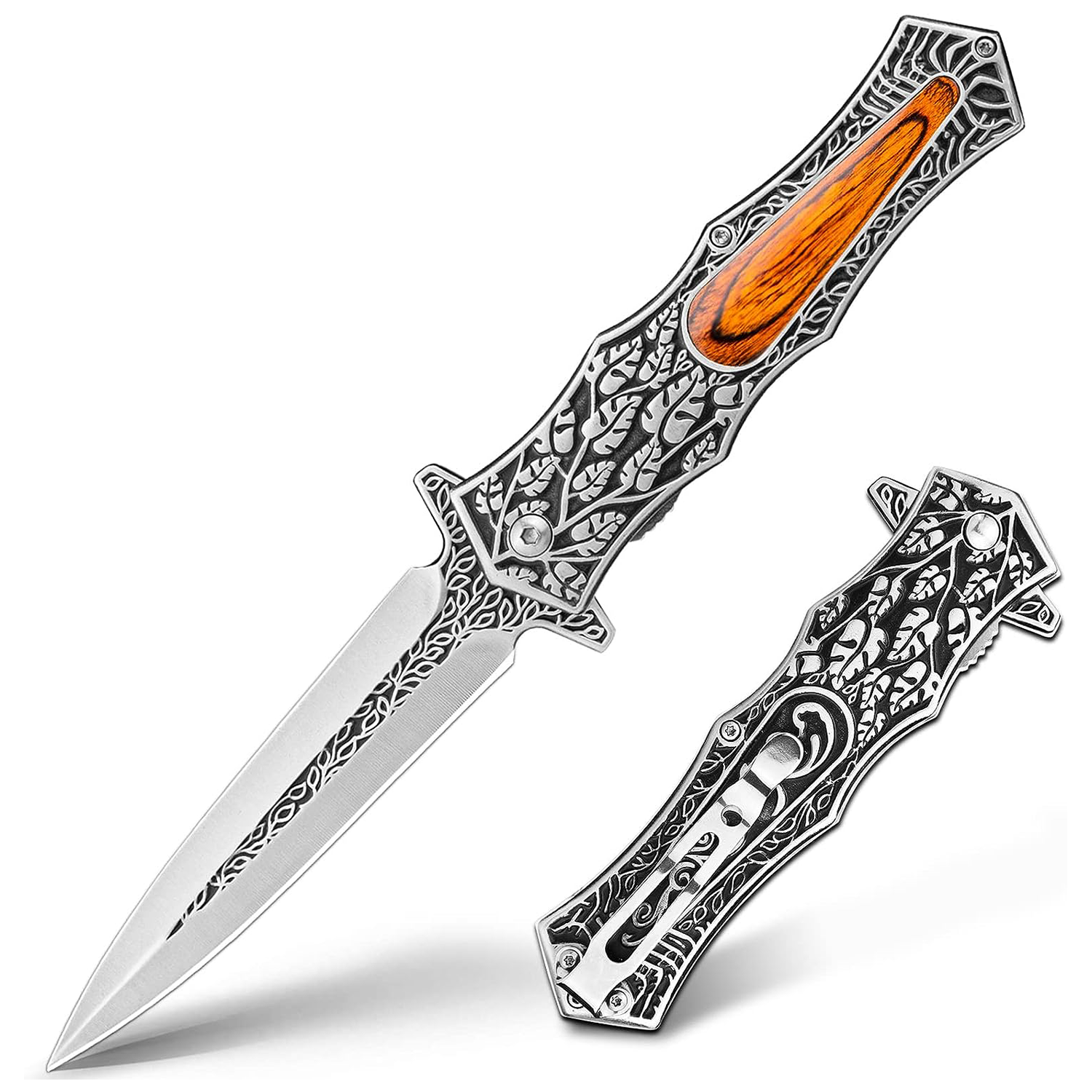 KD Pocket Knife Folding Knife with 3D Retro Embossed Pattern