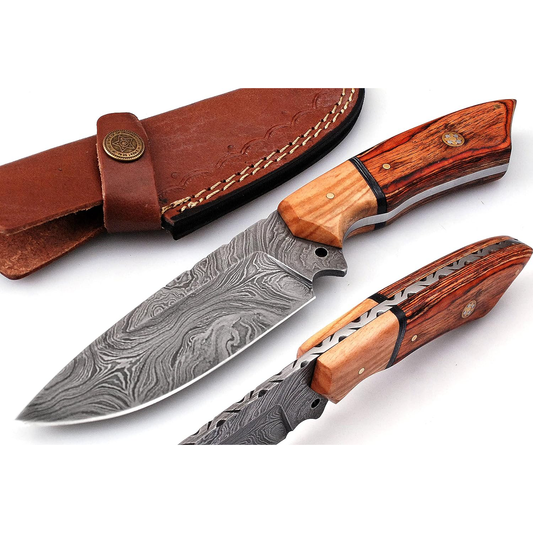 KD Hunting Knife 9" Damascus Steel Fixed Blade Hunting Knife with Sheath