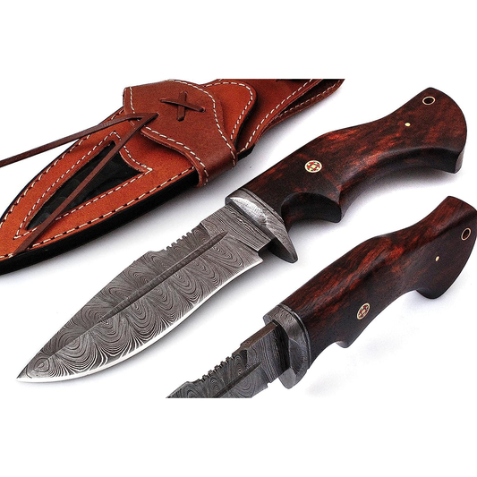 KD Hunting Knife Damascus Bushcraft Knife with Sheath