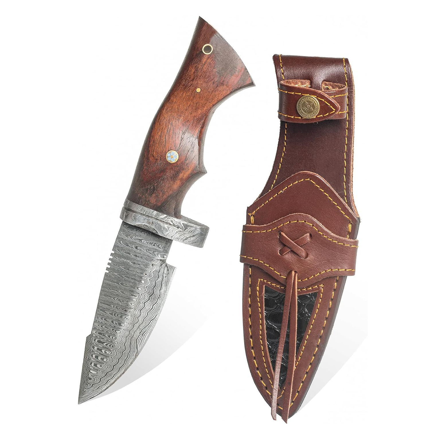 KD Hunting Knife Damascus Steel Hand Forged Camping Knife