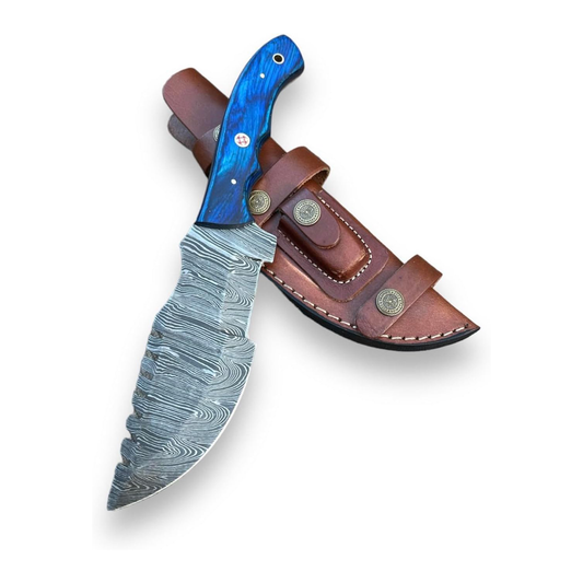 KD Hunting Knife Damascus steel Knife with Genuine Leather Sheath