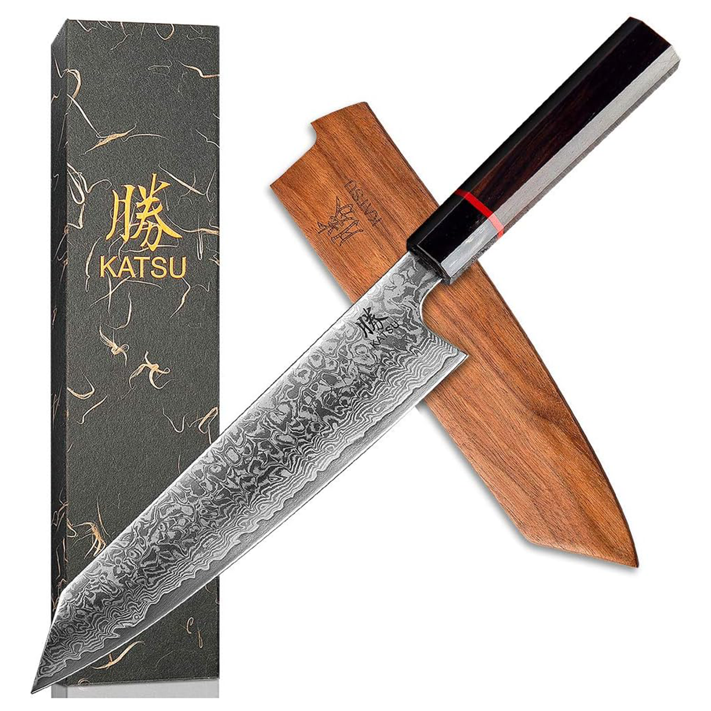 KD Kiritsuke Chef Knife 8" Damascus Steel with Wood Sheath & Gift Box