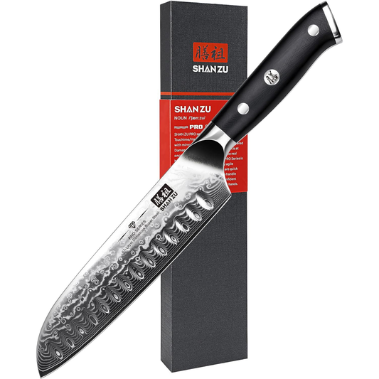 KD Santoku Chef Knife Damascus Steel with G10 Handle & Gift Box