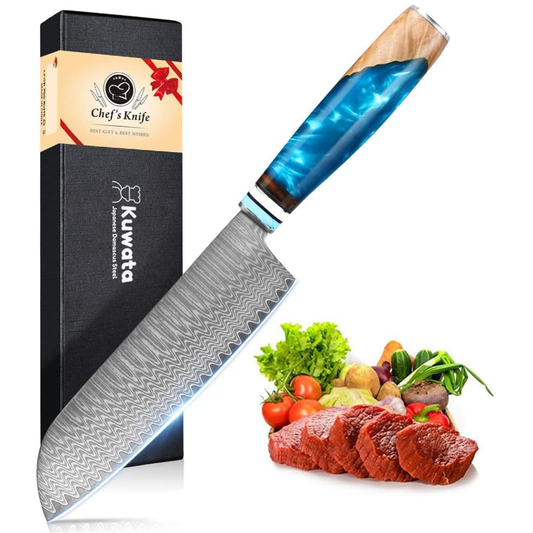 KD Santoku Chef Knife Japanese VG-10 Damascus Steel with Gift Box