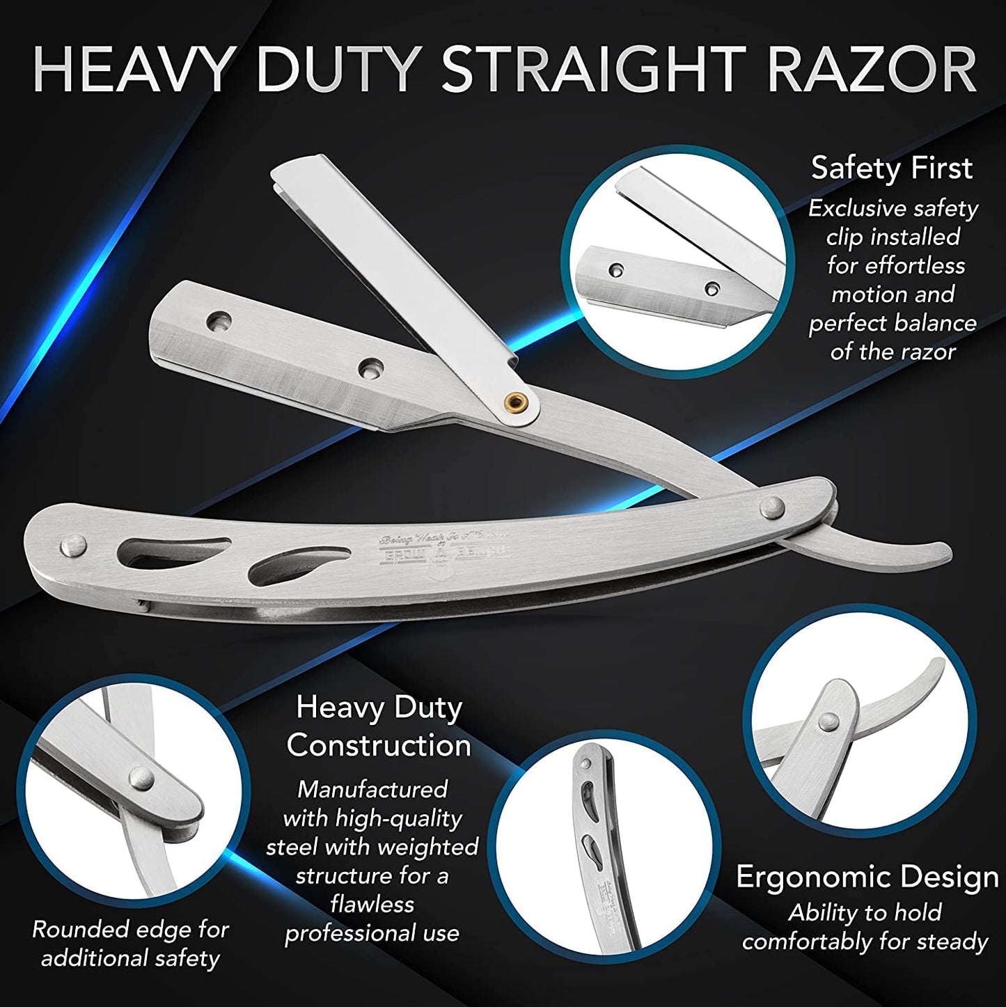KD Straight Complete Razor with 50 Single Blades & Scissors