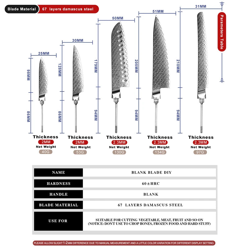 KD Damascus Steel Knife Blank Blade DIY Making Kitchen Knife