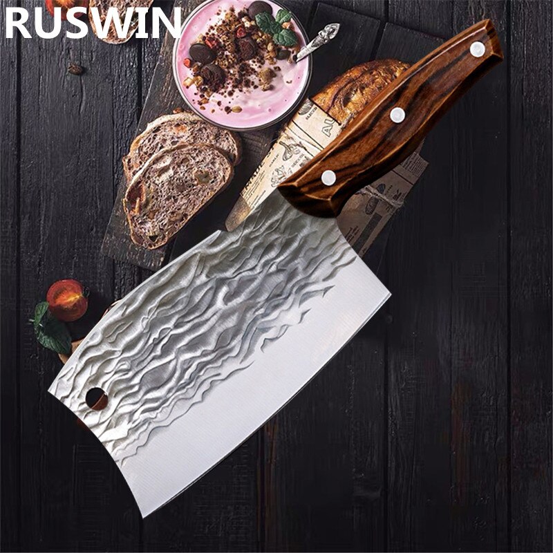 KD Hammer Pattern Forging Stainless Steel Knife Sharp Bone Cutting Vegetable Meat Kitchen Axe Knife