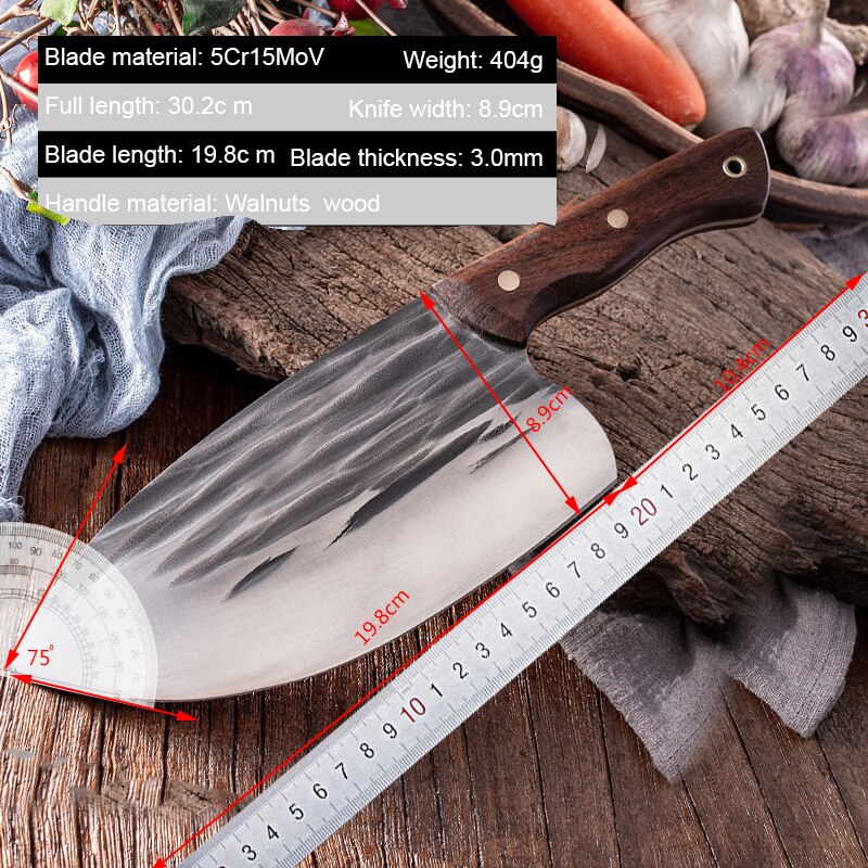 Chopping Knife Thickened Cleaver Handmade Forged Bone Chopper Hammer  Pattern Chef's Kitchen High Carbon Stainless Steel