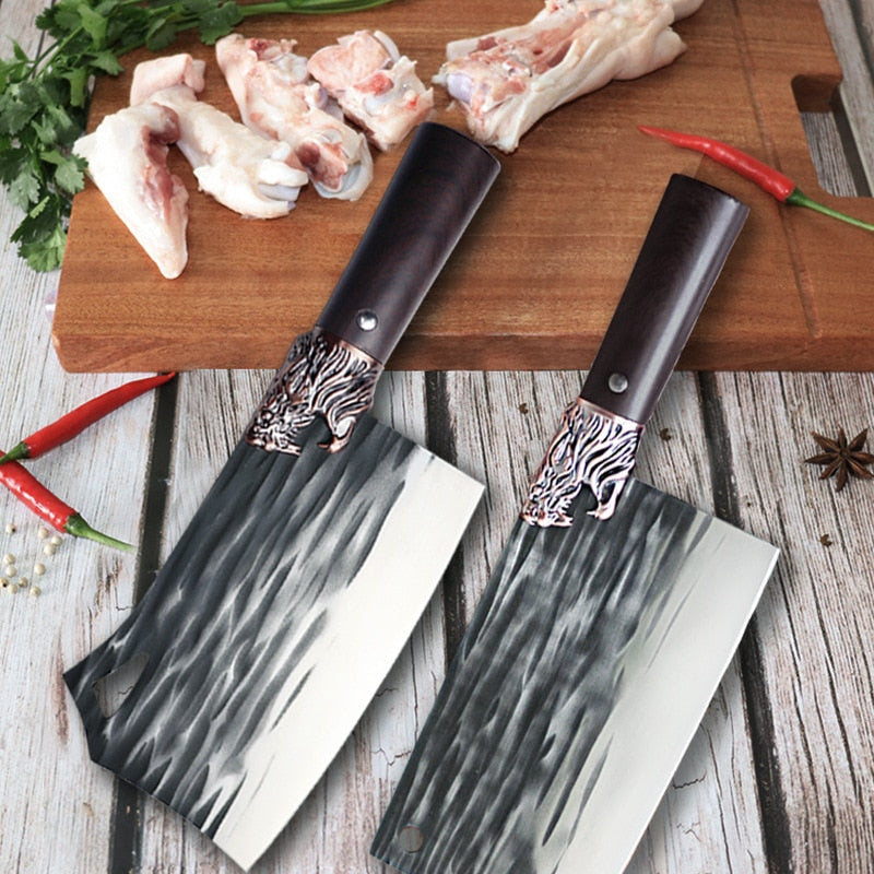 Handmade Chinese Kitchen Knives Meat Cleaver Tiger Pattern High