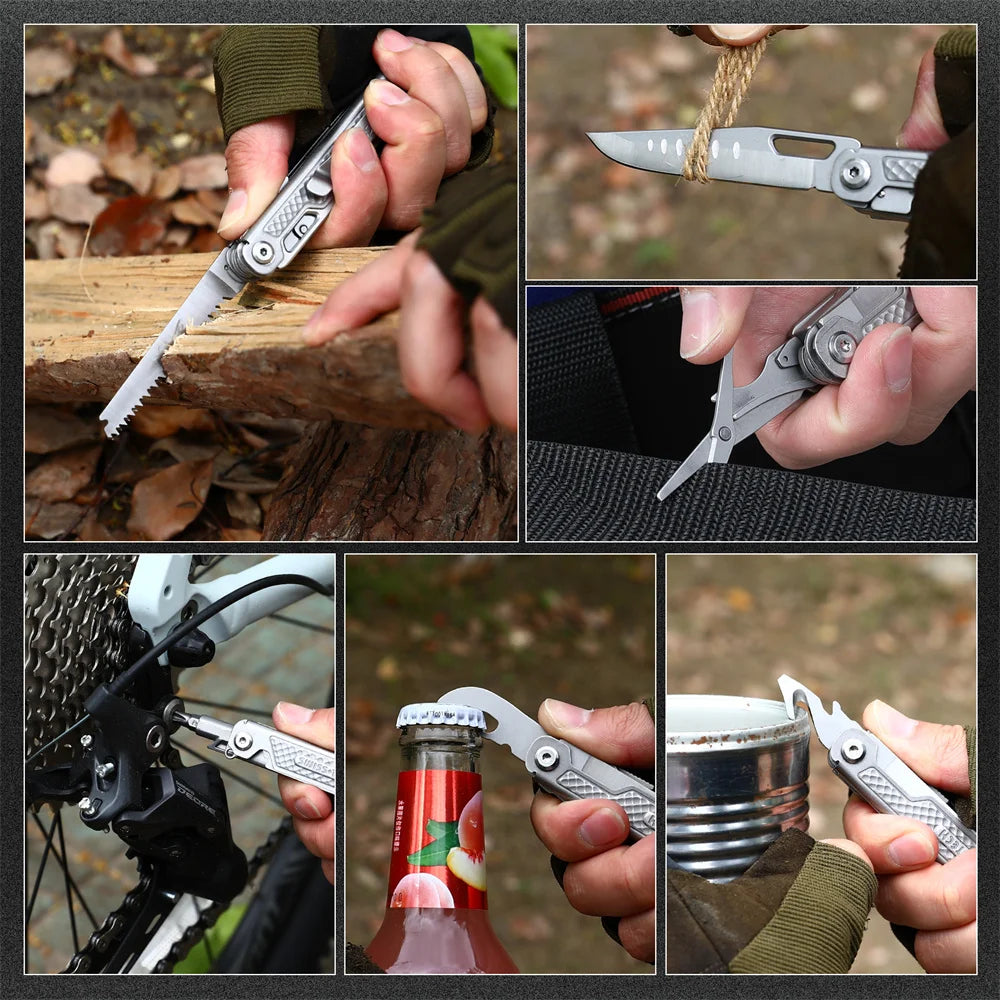 KD 11 in 1 Mini Multi-tool Folding Pocket Knife EDC Tactical Camping Survival Tools