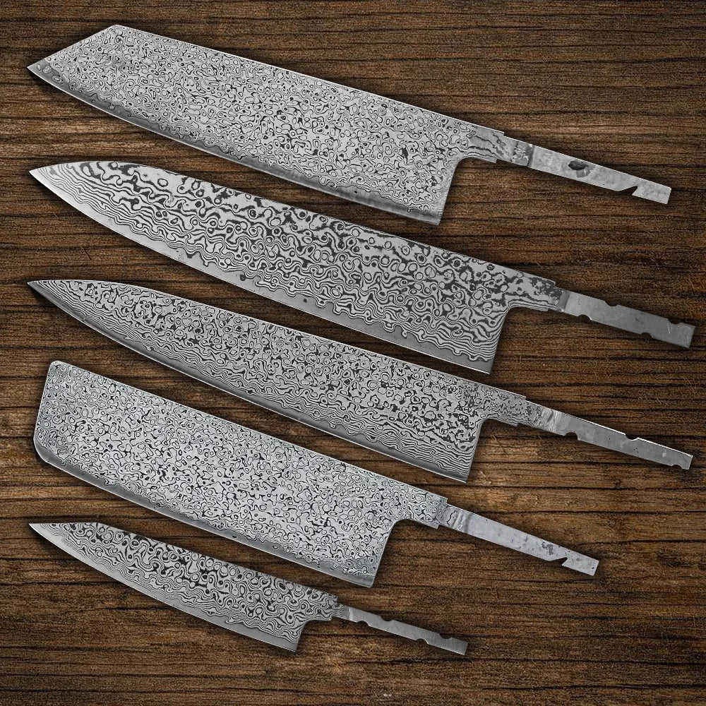 KD Real Damascus Steel Knife Blade Blank DIY Kitchen Chef Knife
