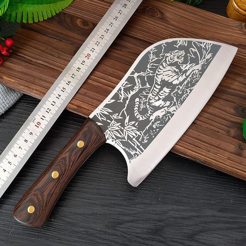 KD Serbian Chopping Chef Kitchen Knife Tiger Pattern Chopping Cutting Stainless Steel Camping Knife