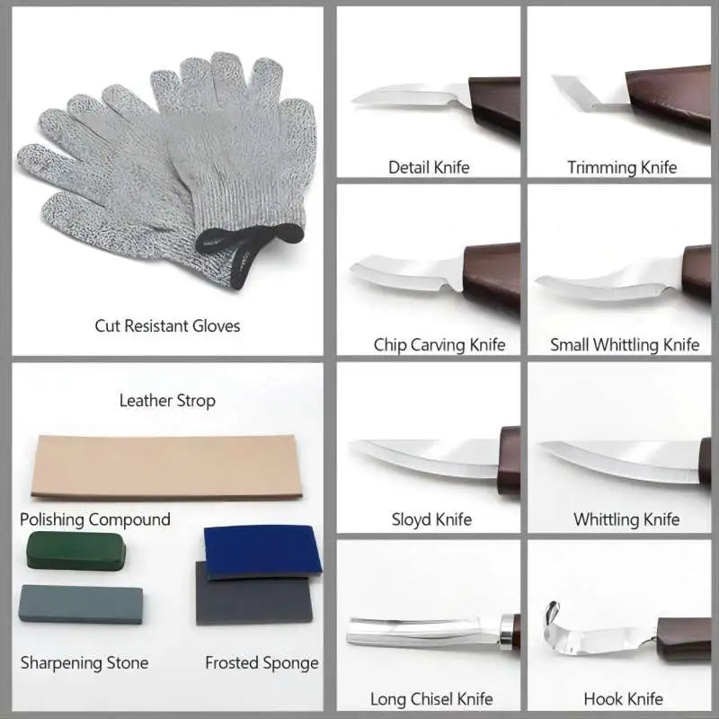KD Wood Carving Kit 15PCS Wood Carving Tools Hand Carving Knife Set