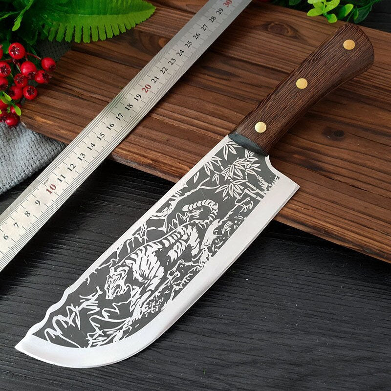 KD Serbian Chopping Chef Kitchen Knife Tiger Pattern Chopping Cutting Stainless Steel Camping Knife
