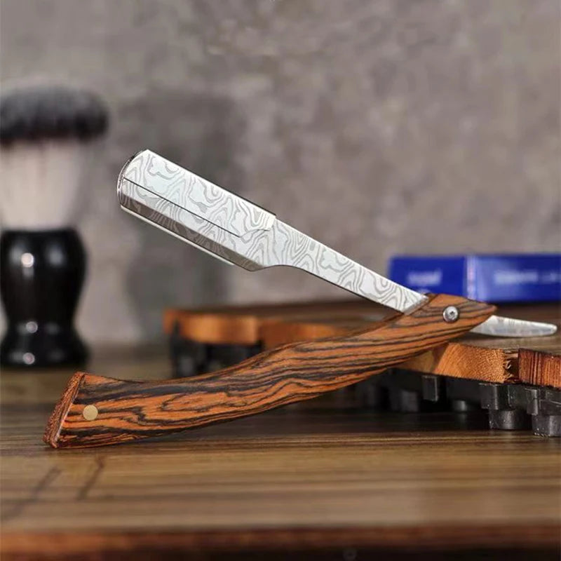 KD Tan Wood Handle Blade Shaving Razors Professional Barber Shaver