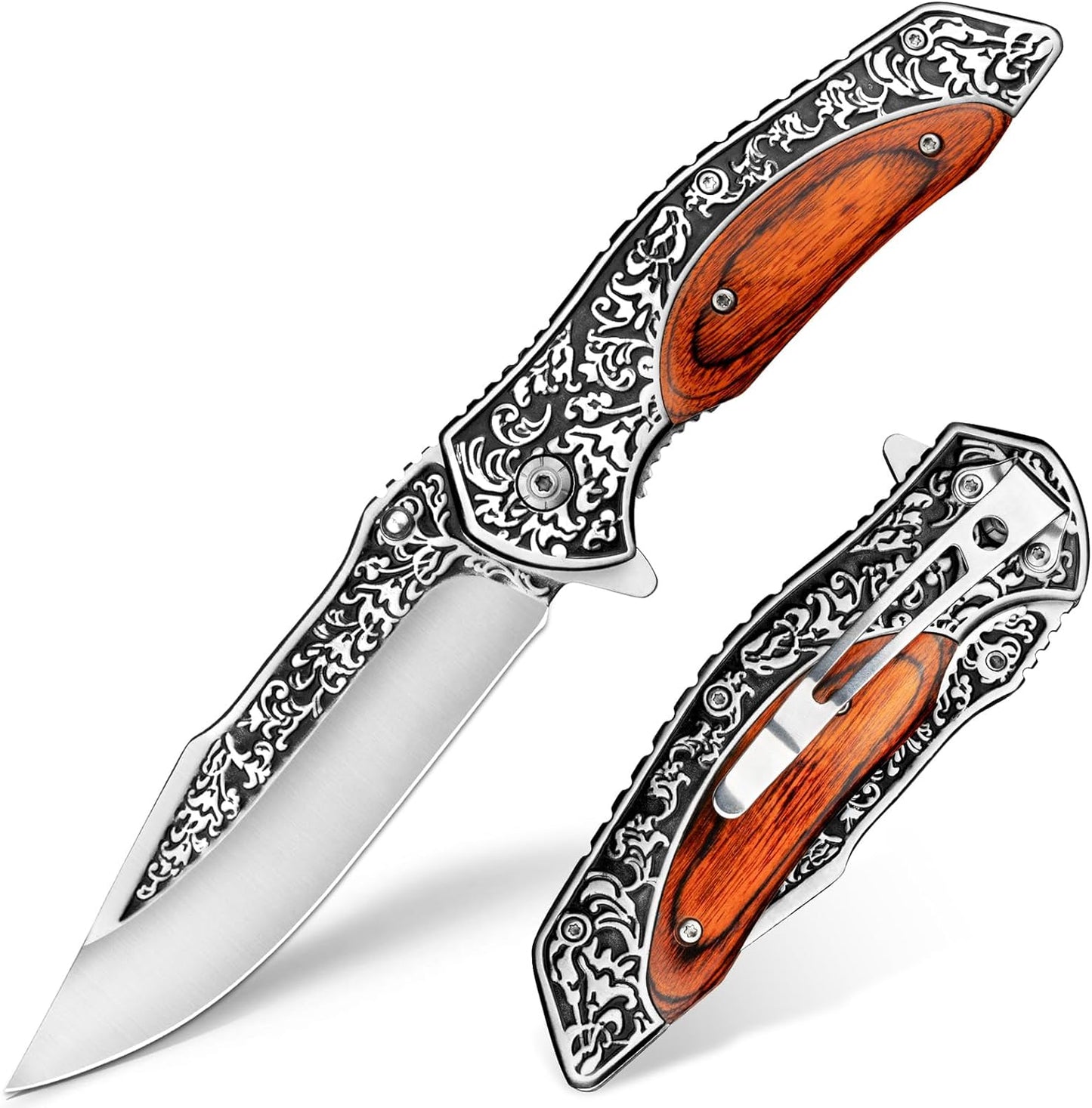 KD Pocket Knife Folding Knife with 3D Retro Embossed Pattern