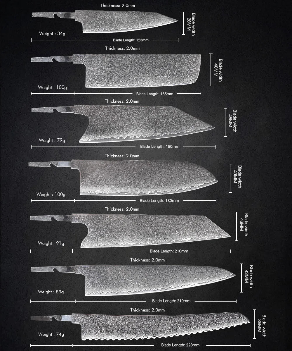 KD Japanese Kitchen Knives Blank Blade DIY Damascus Steel VG10 Blade