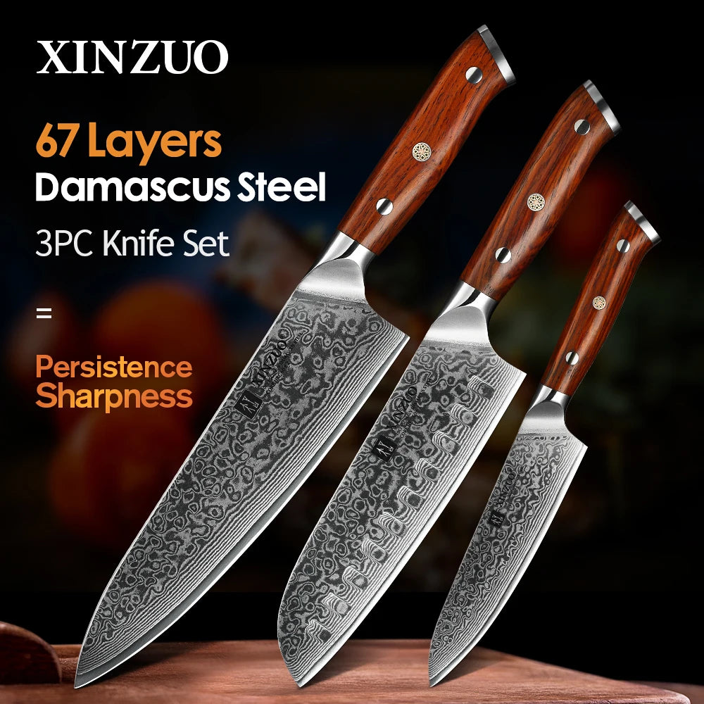 XINZUO 1/4PC Kitchen Knife Sets vg10 Core Damascus Steel Chef
