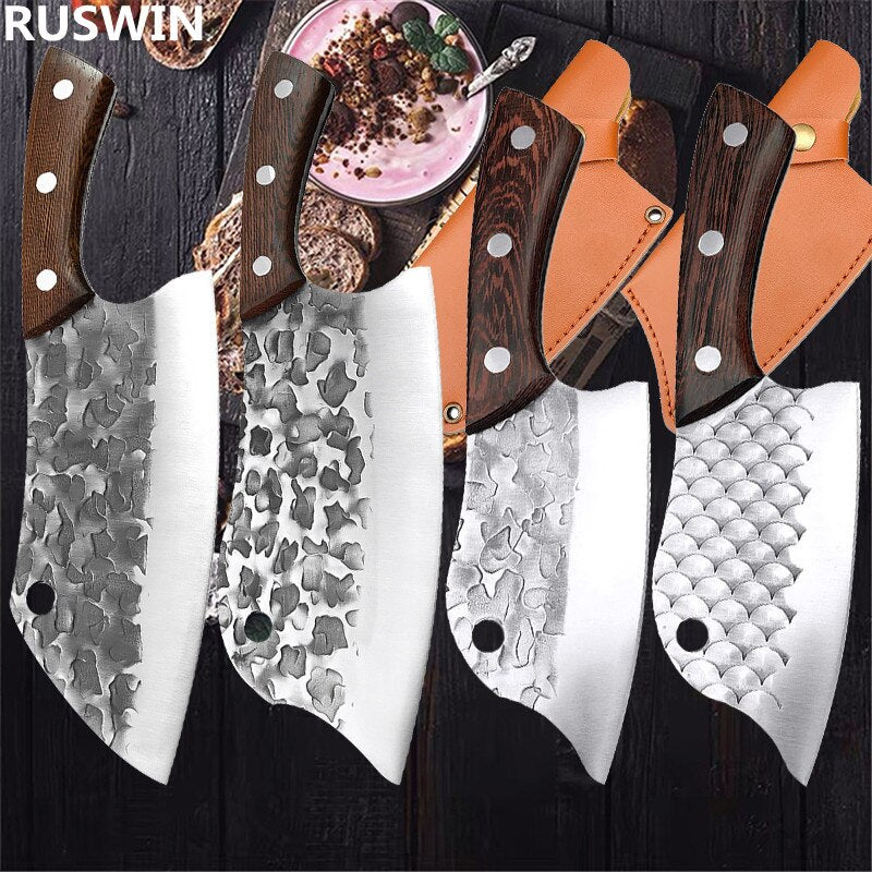 Chopping Kitchen Cleaver Knife Sharp Tiger Pattern Stainless Steel Knives  Chicken Duck Fish Slaughter Slicer Chopper