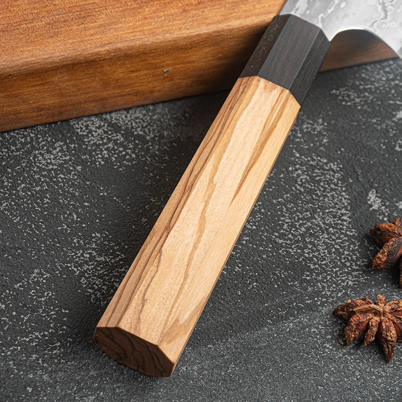 KD Kiritsuke Knife Olive Wood Handle Damascus Steel Blade Chef Knife