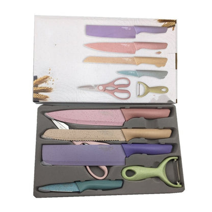 KD Knive Set Wheat Straw 6-piece Set Of Colorful Chef Cooking Gift Set Of Knives