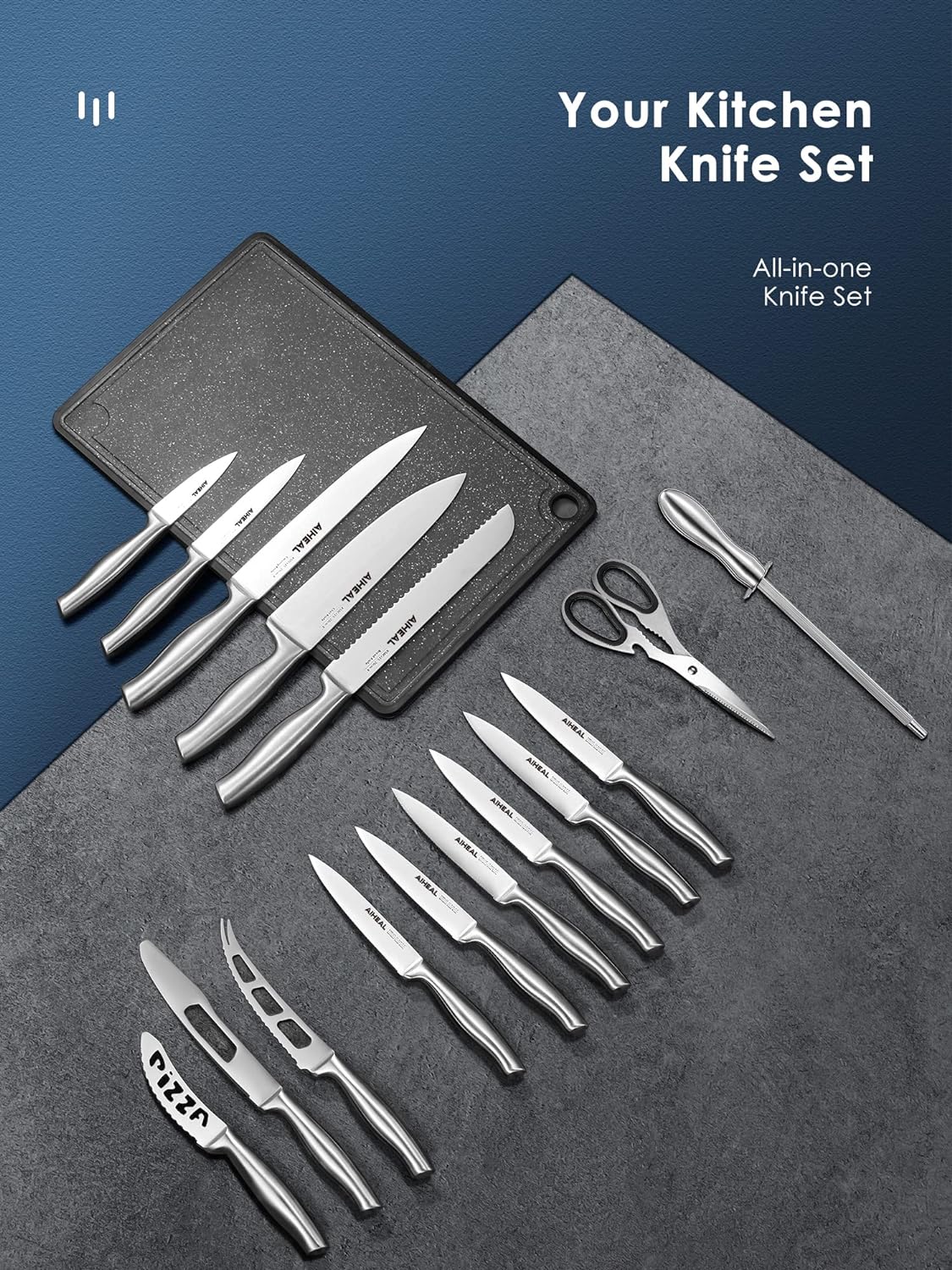 Knife Set, 17Pcs German Stainless Steel Chef Knife Set with