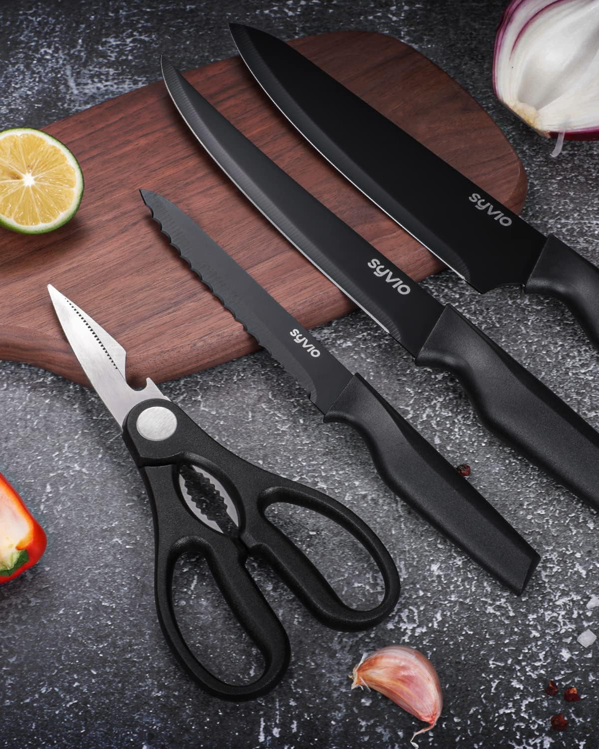  AOKEDA 15pcs Kitchen Knife Set with Block, Sharpener