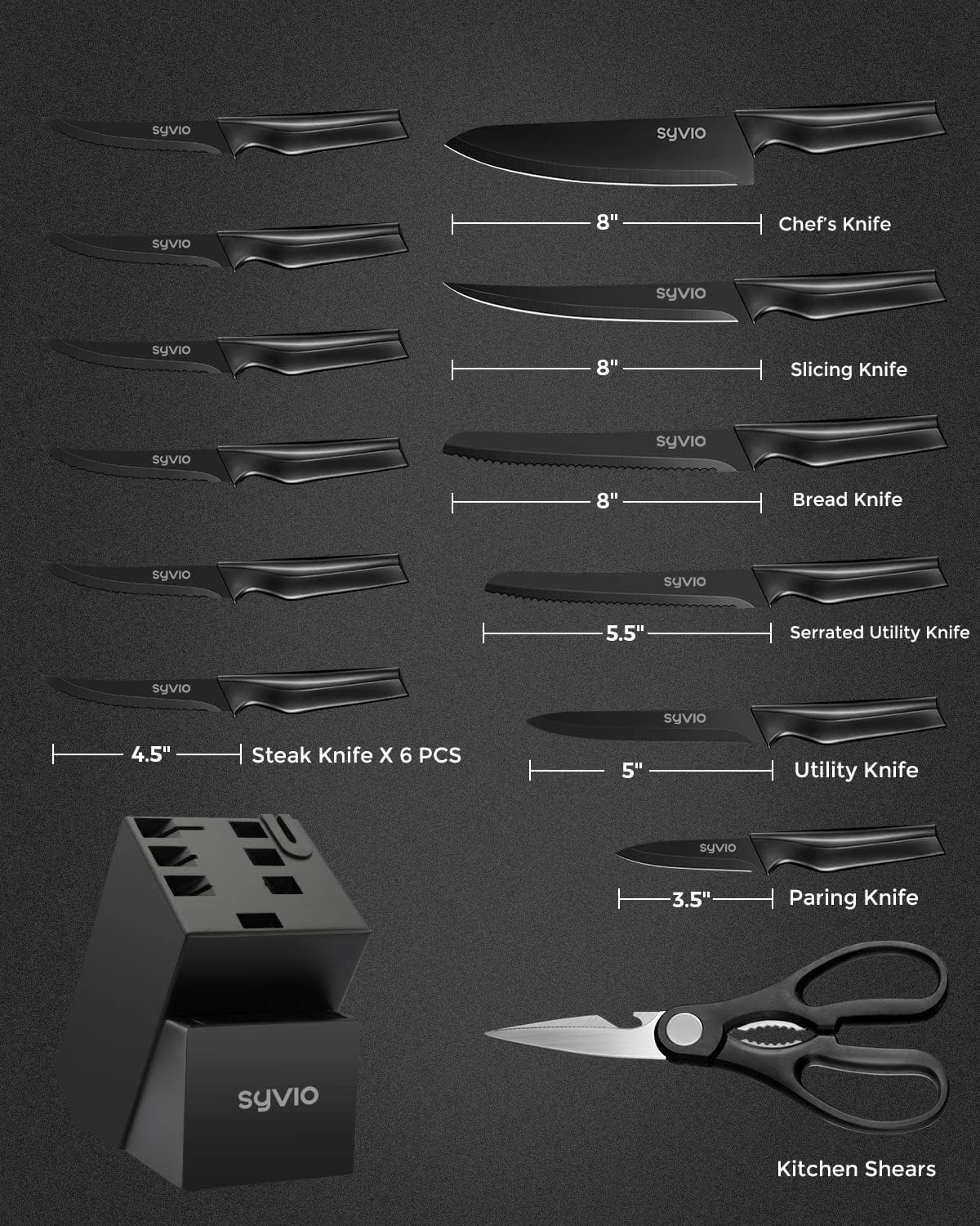 KD Kitchen Knife Block Set 14 PCS Set with Sharpener