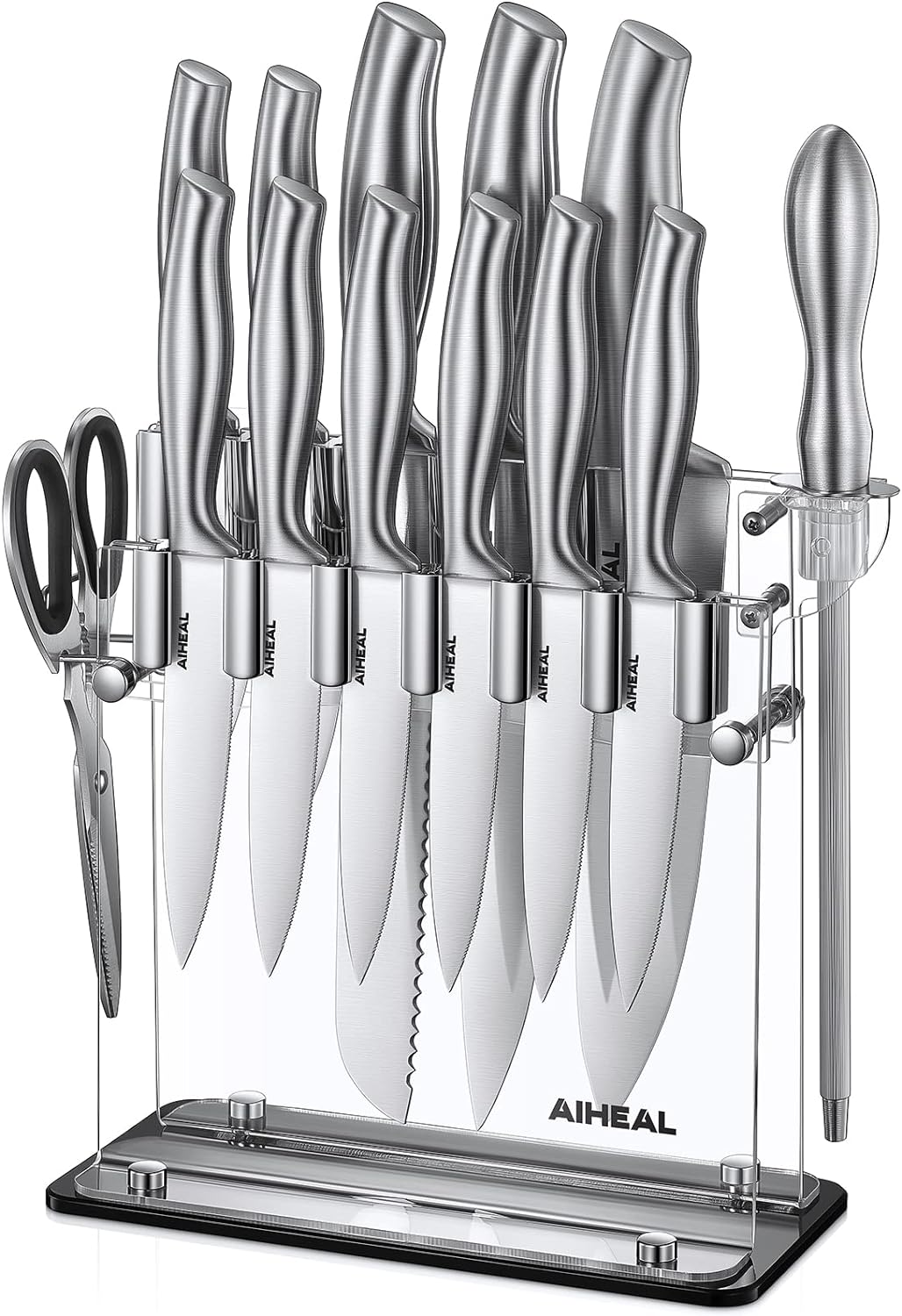 KD 14 PCS Stainless Steel Kitchen Knife Set with Block