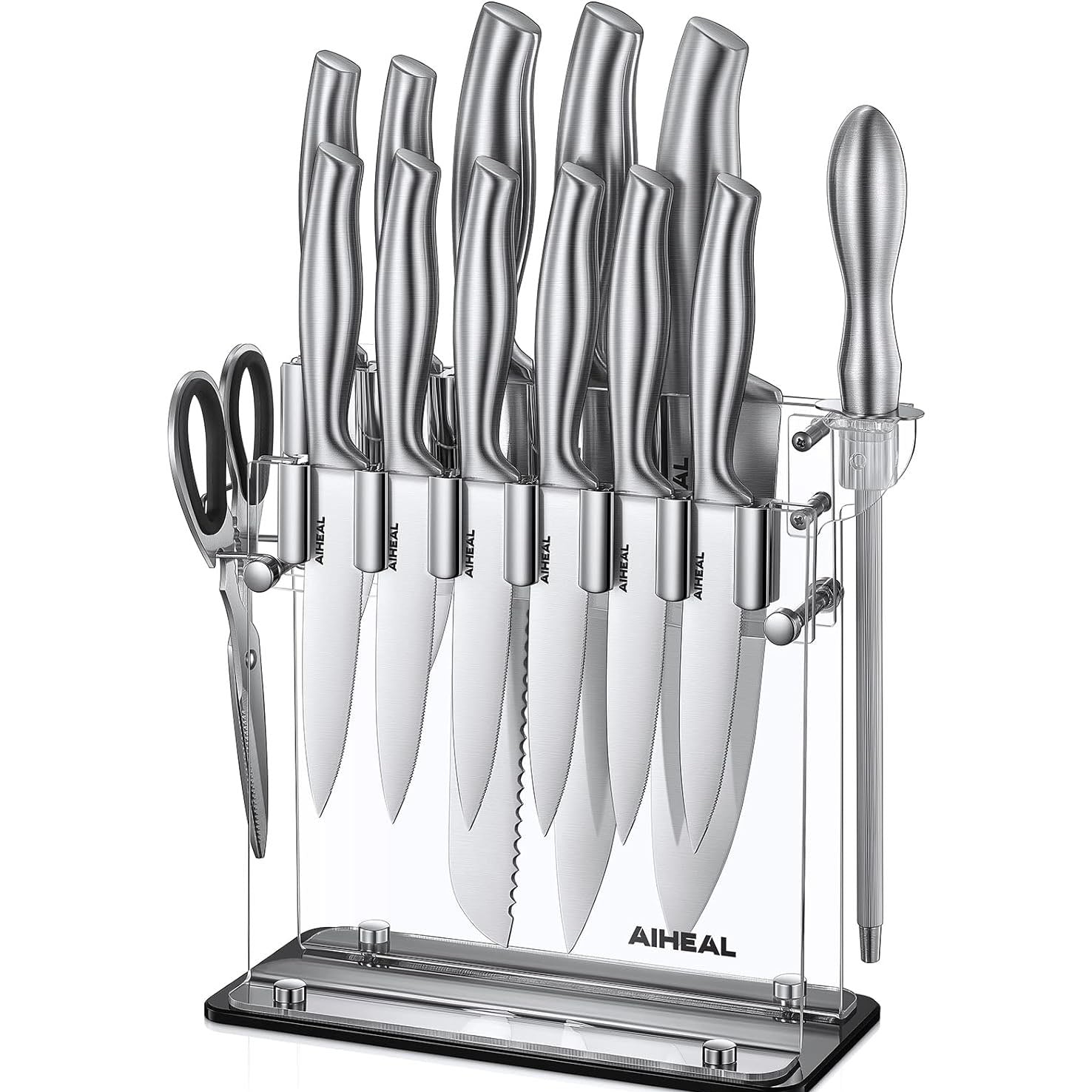 KD 14 PCS Stainless Steel Kitchen Knife Set with Block