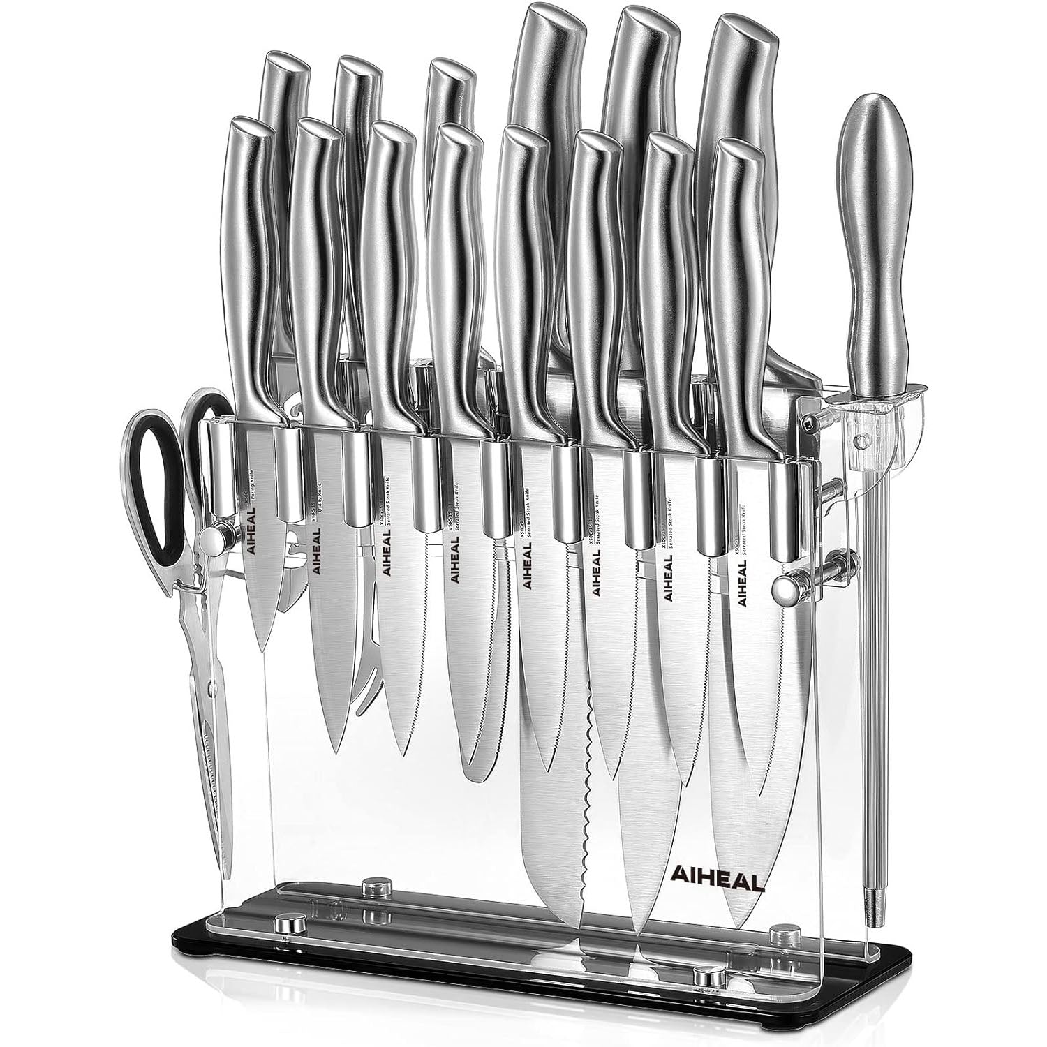 KD 17 PCS Stainless Steel Kitchen Knife Set with Block