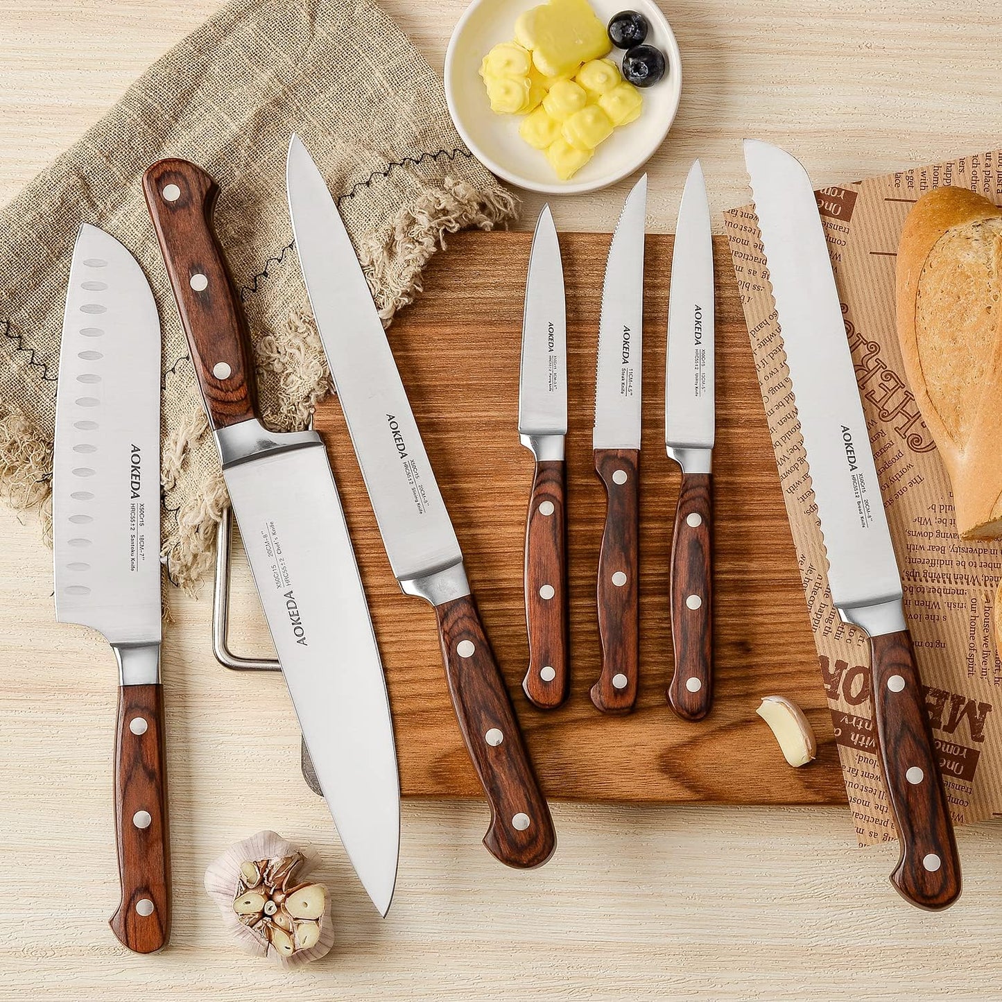 KD 15-Piece Kitchen Knife Set with Block Pakkawood Handle – Knife