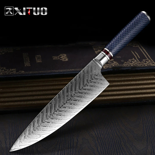 KD 8 inch Damascus Chef Knife Resin Honeycomb Handle Home Kitchen Knives