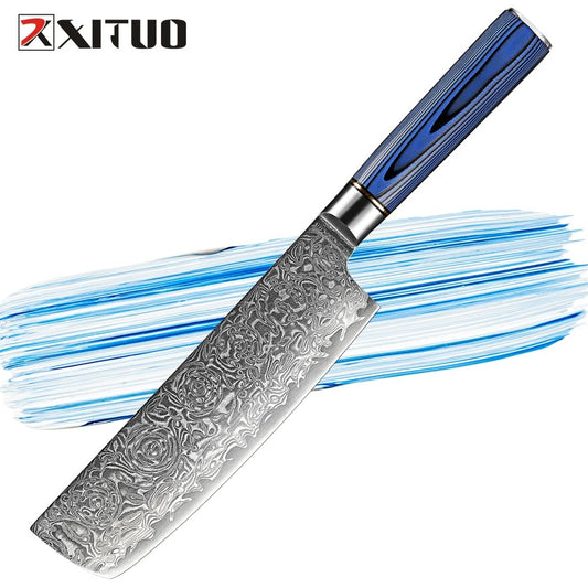 KD Damascus Steel Nakiri Knife 7 inch Kitchen Chef Knife Cleaver Knife