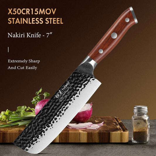 KD 7 Inch Japanese Hand Forged Nakiri Knife X50Cr15MoV Stainless Steel Kitchen Knives