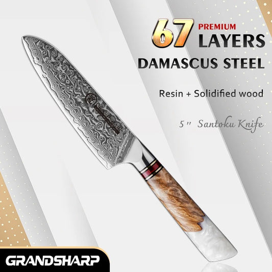 KD 5'' Santoku Knife 67 Layers Damascus Kitchen Knives 10Cr15C0Mov Steel Chef Knife