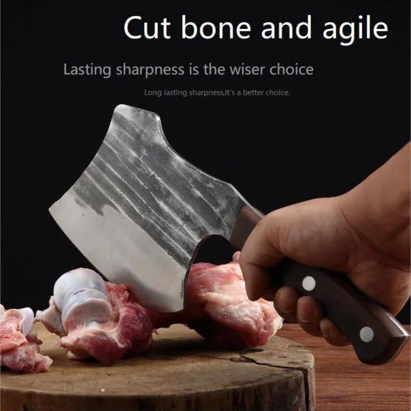 KD Bone Axe Stainless Steel Butcher Knife Ebony Handle With Cover
