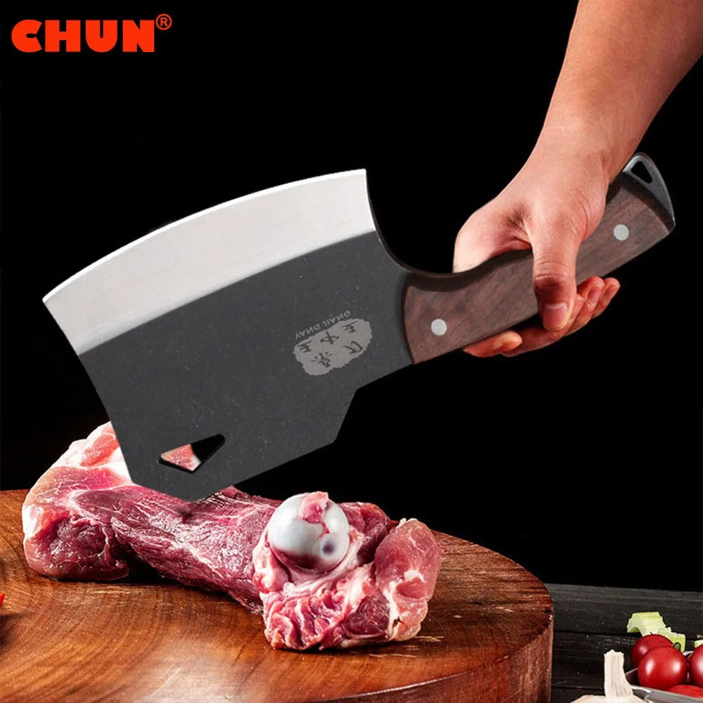 DK Chopping Axe Kitchen Chopper Knife Chef's Cleaver Hatchet Wood Handle