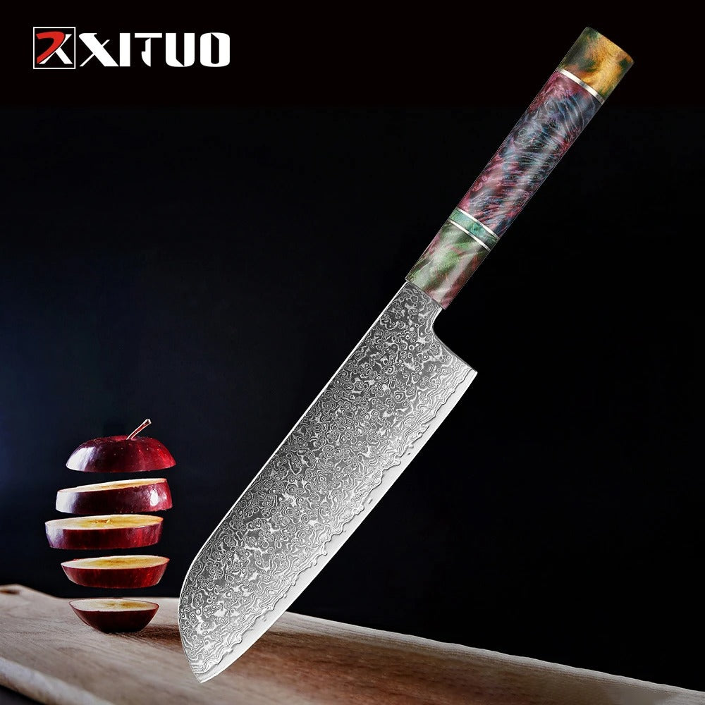 KD High Quality Damascus Steel Santoku Knife 7" Japanese Chef's Knife
