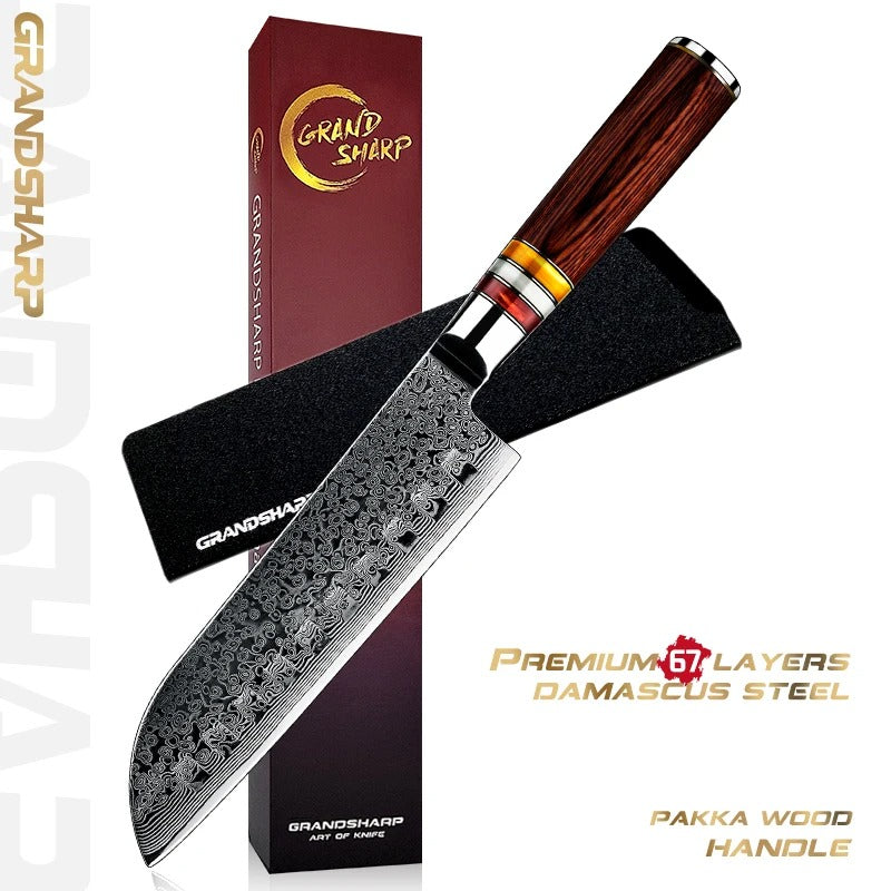 KD 7 Inch Santoku Knife Japanese Damascus Steel 67 Layers Chef Kitchen Knives